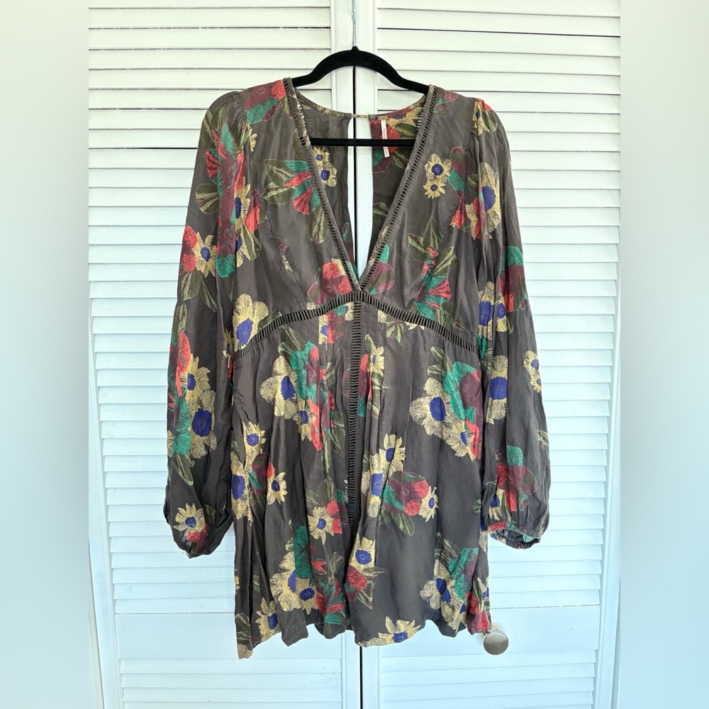 🌼 Free People Strawberry Fields Floral Tunic Mini Dress | Size M - Picture 4 of 16